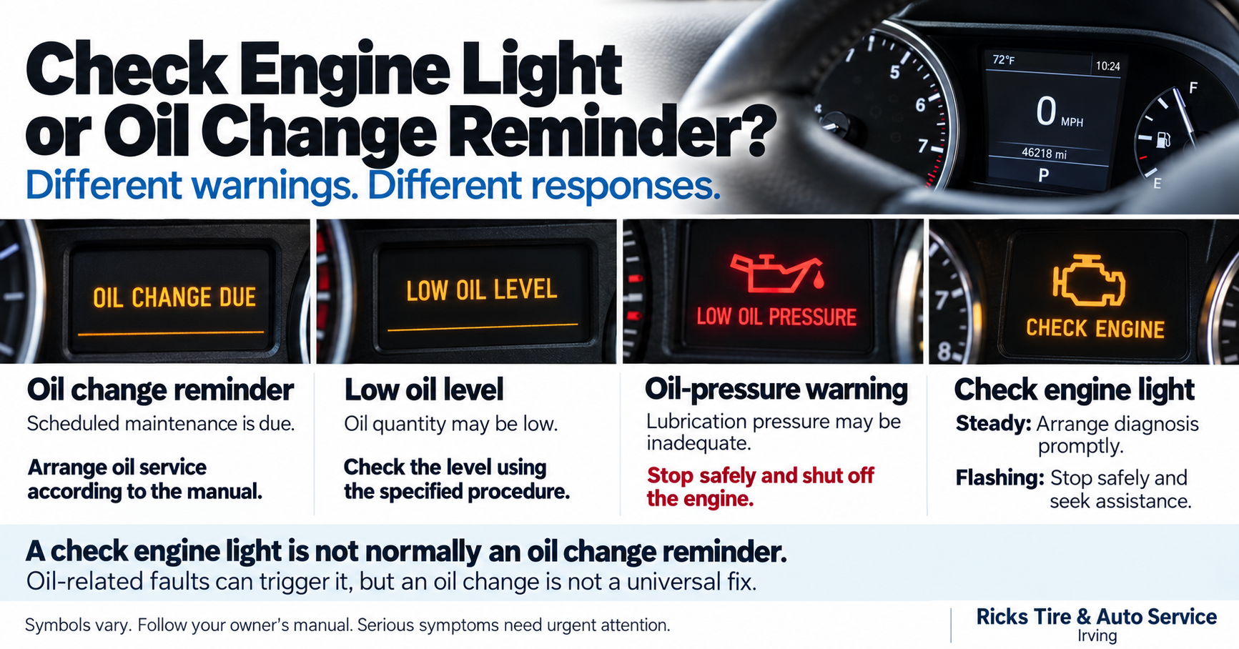 Oil change reminder vs check engine light
